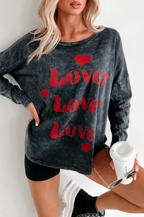 Be My "Lover" Acid Wash Graphic Top (Charcoal) Cool Fabric