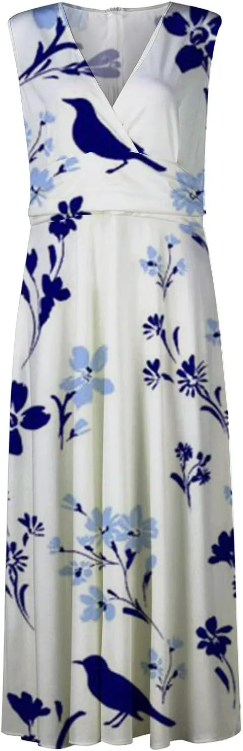Beach Dresses for Women,Spring Summer Trendy Elegant V Neck Wrap Floral Boho Dress Flowy Ruched Hawaiian Maxi Dress