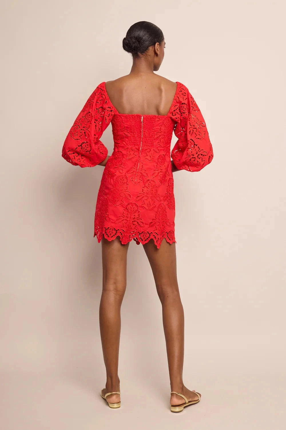 Montauk Dress Red Embroidered Eyelet Rose Soft Classic Layer