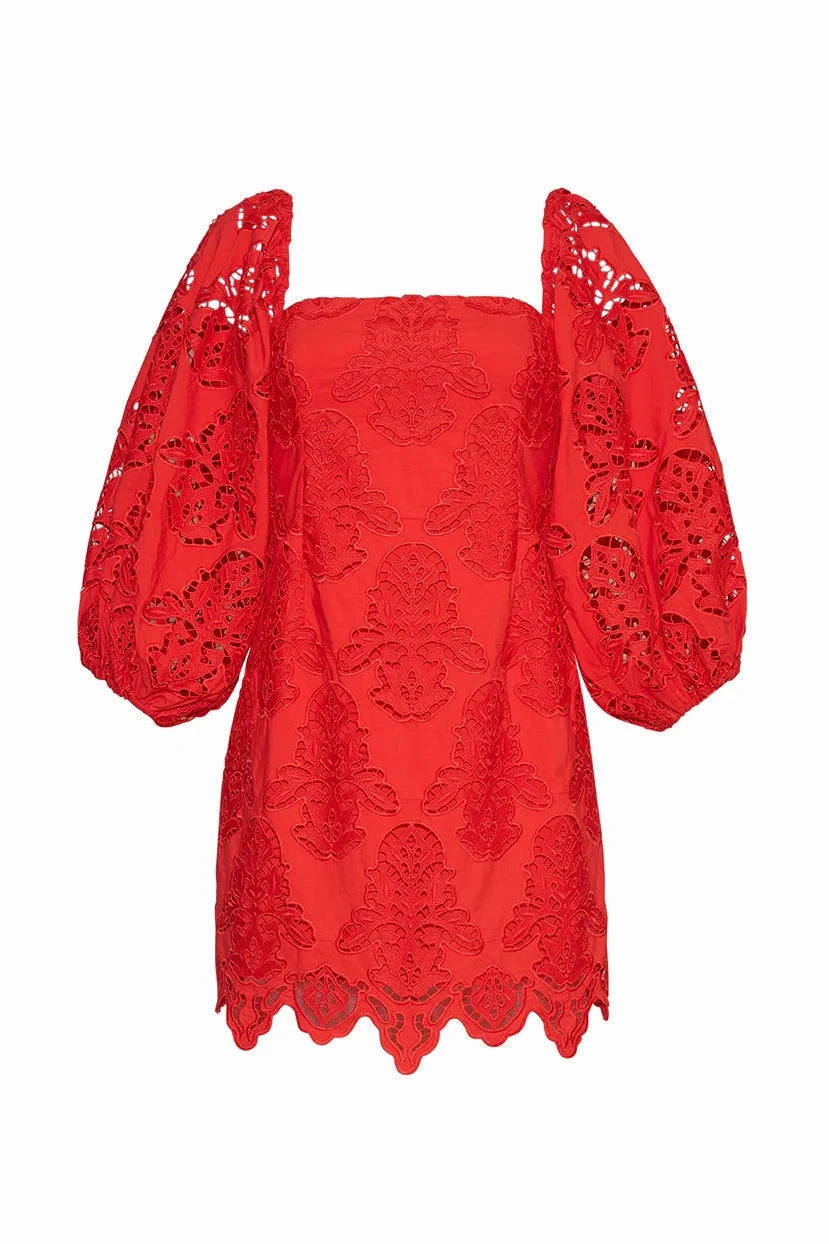 Montauk Dress Red Embroidered Eyelet Work or Casual