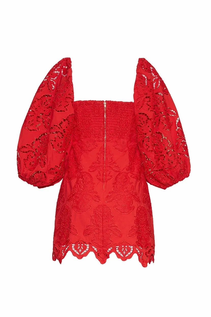 Montauk Dress Red Embroidered Eyelet Smart Style Fresh Look