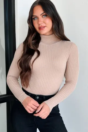 Wind Resistant Fabric Beautiful Basic Turtleneck Bodysuit (Khaki)
