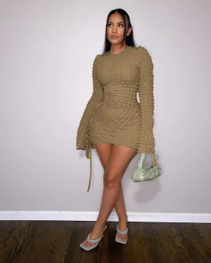 Beige Cut Out Long Sleeve Bodycon Dress