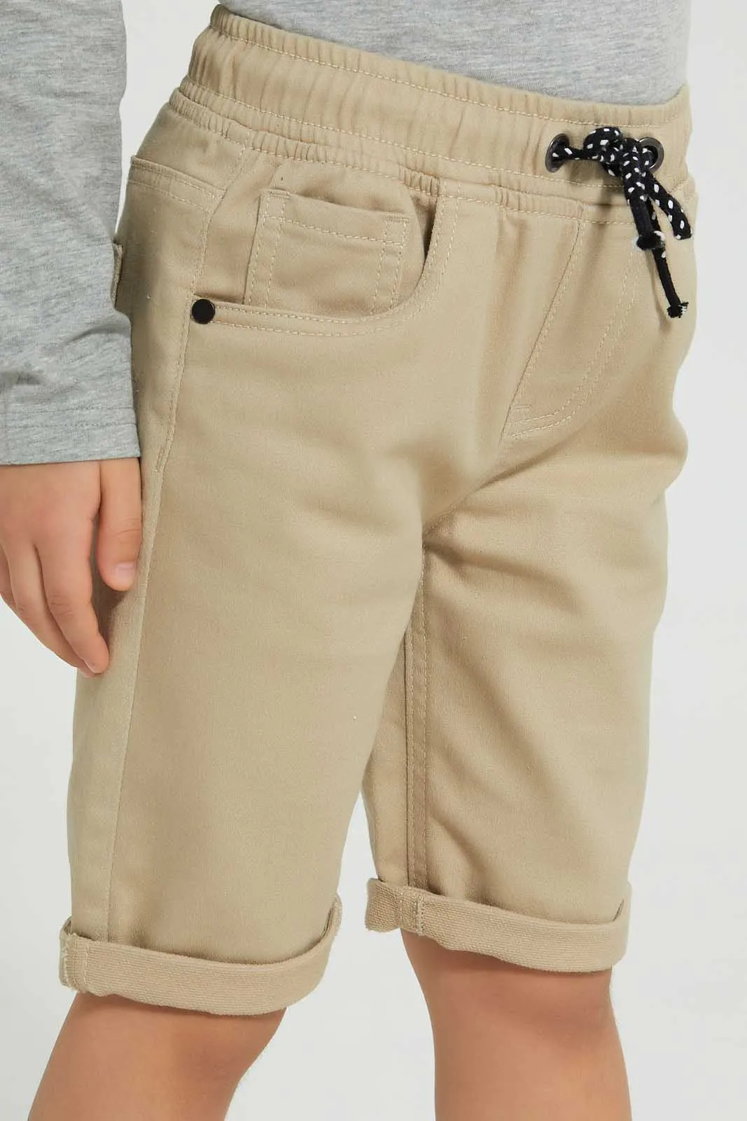 Beige Knit Denim Short