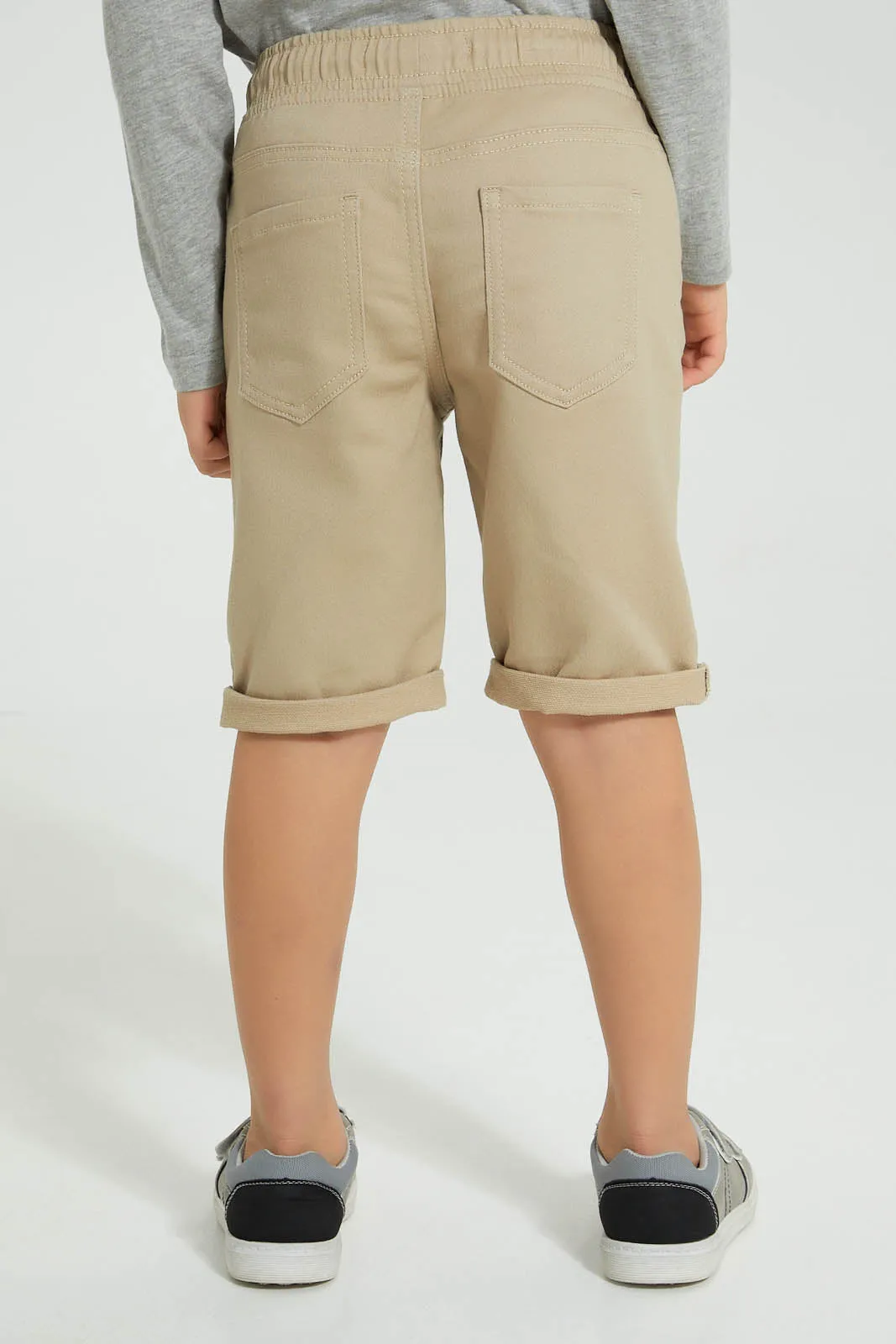 Beige Knit Denim Short