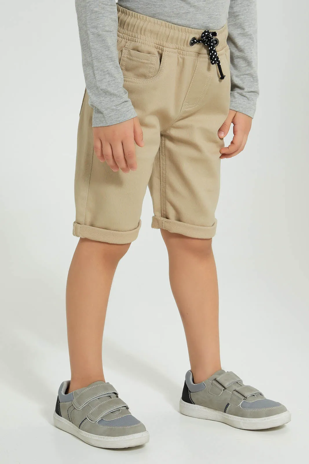Beige Knit Denim Short