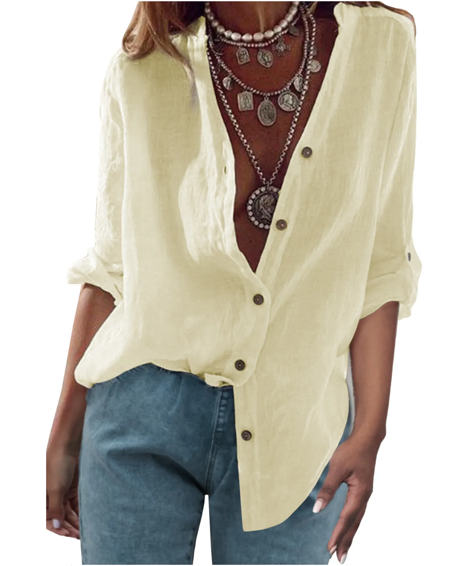 Beige Long sleeve Button Down Shirt