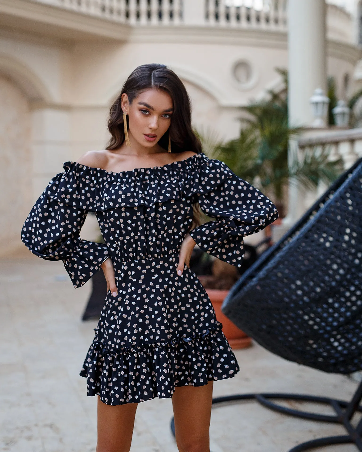 Beige Off-the-shoulder Mini Dress