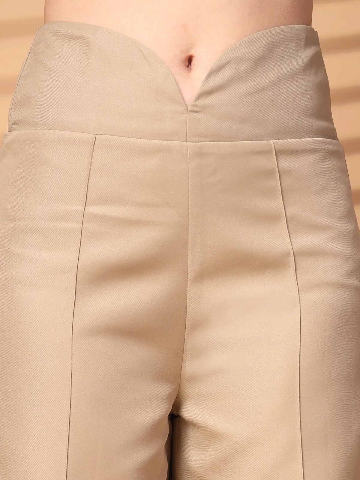 Beige Solid Regular Trousers Women Loose Fit High Rise Trousers