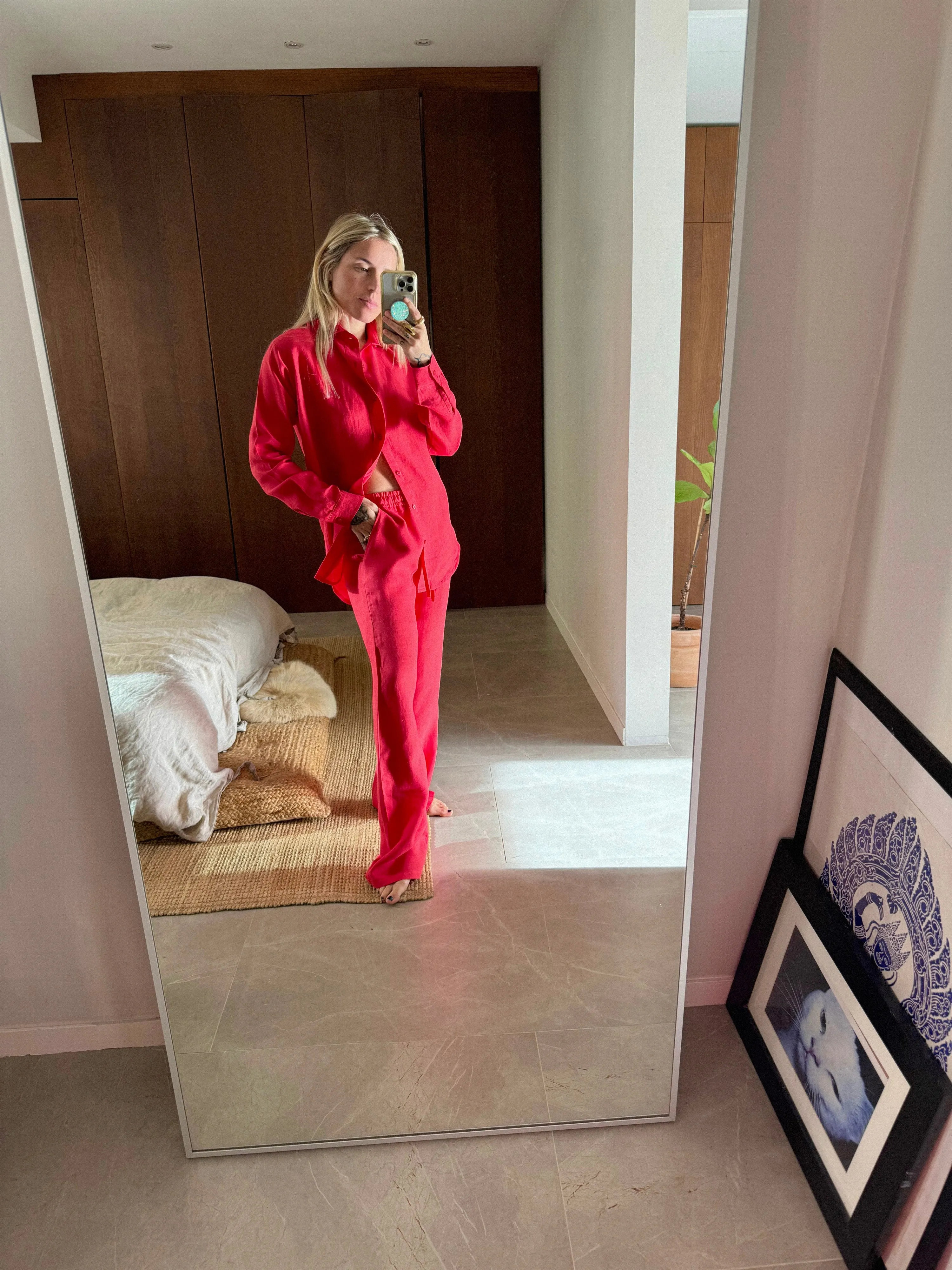 BELGIUM Drawstringtrousers red fine Belgium Linen