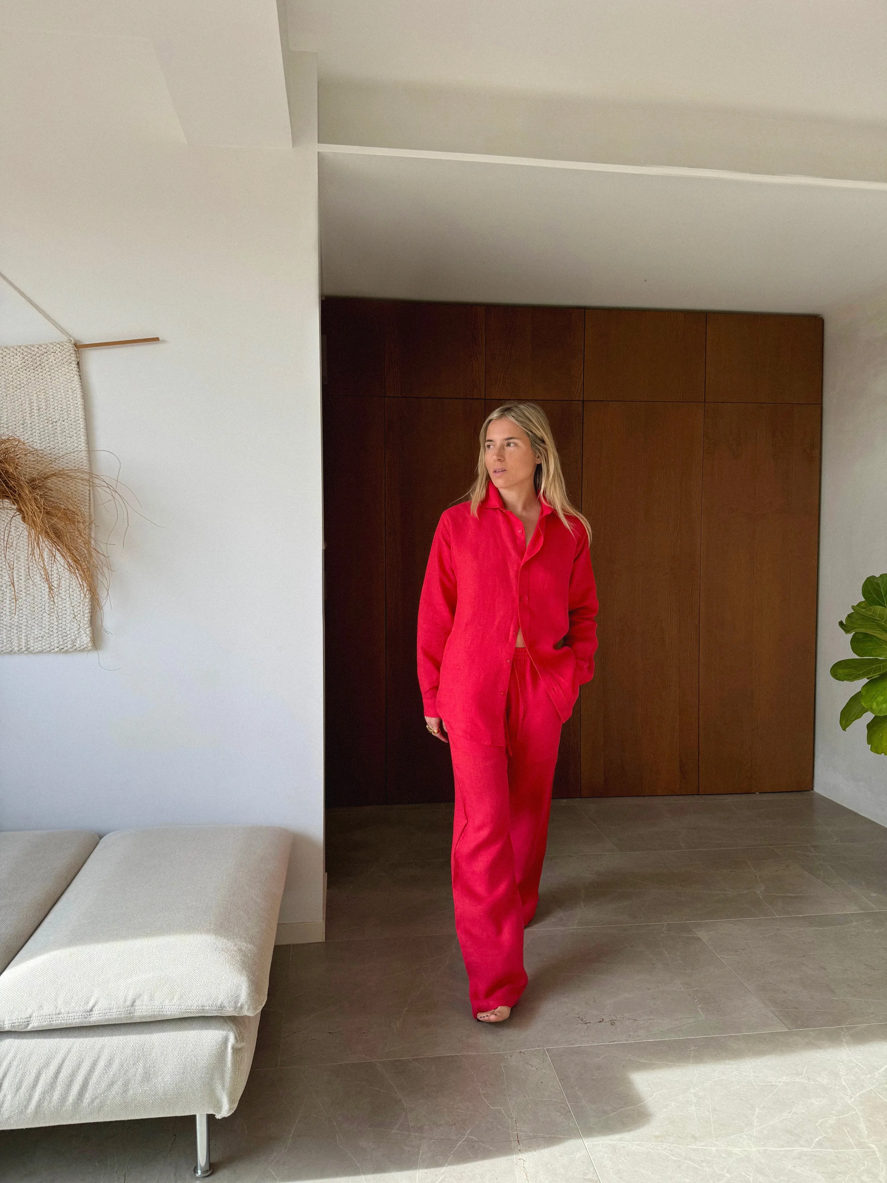 BELGIUM Drawstringtrousers red fine Belgium Linen