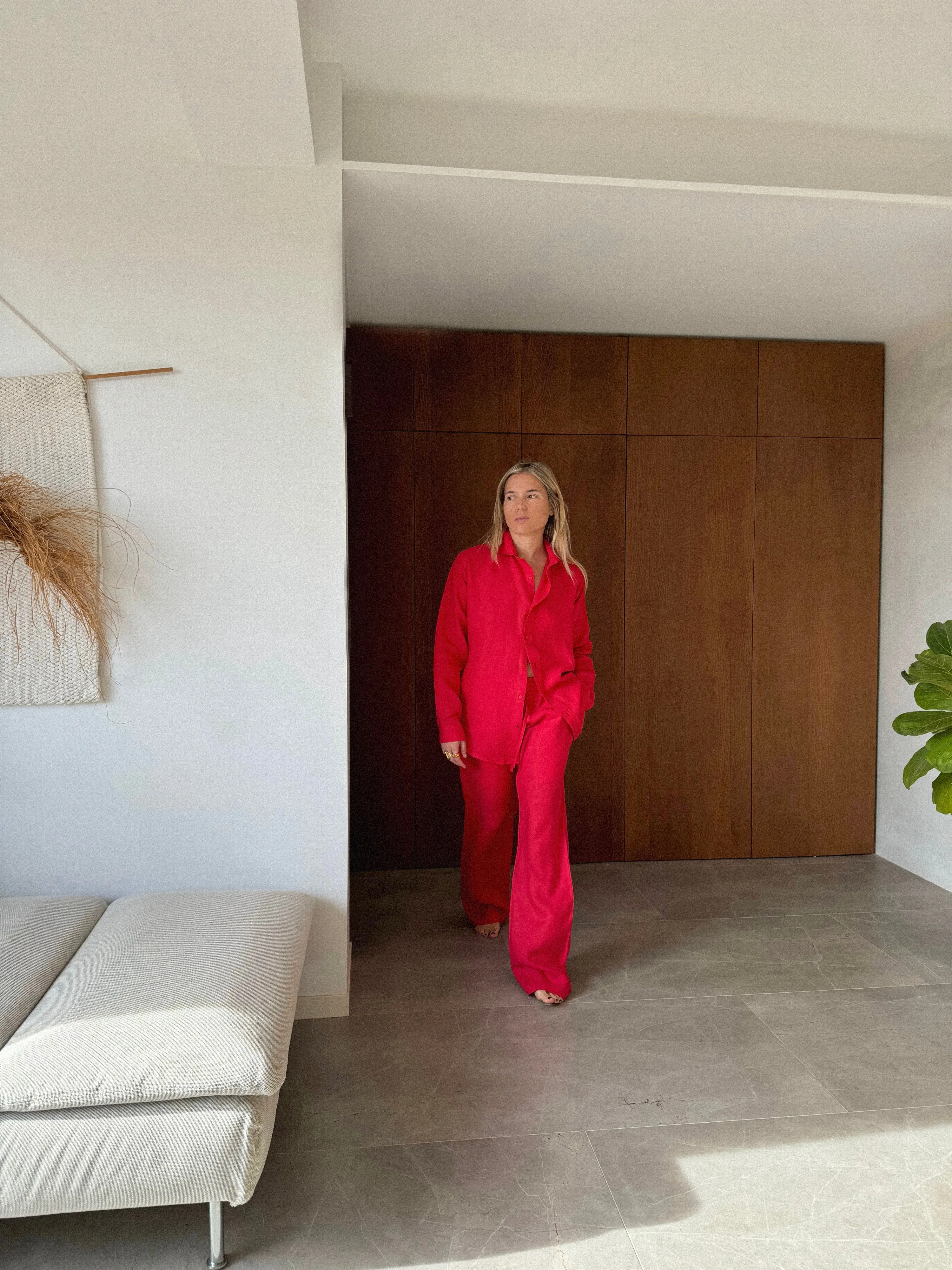 BELGIUM Drawstringtrousers red fine Belgium Linen