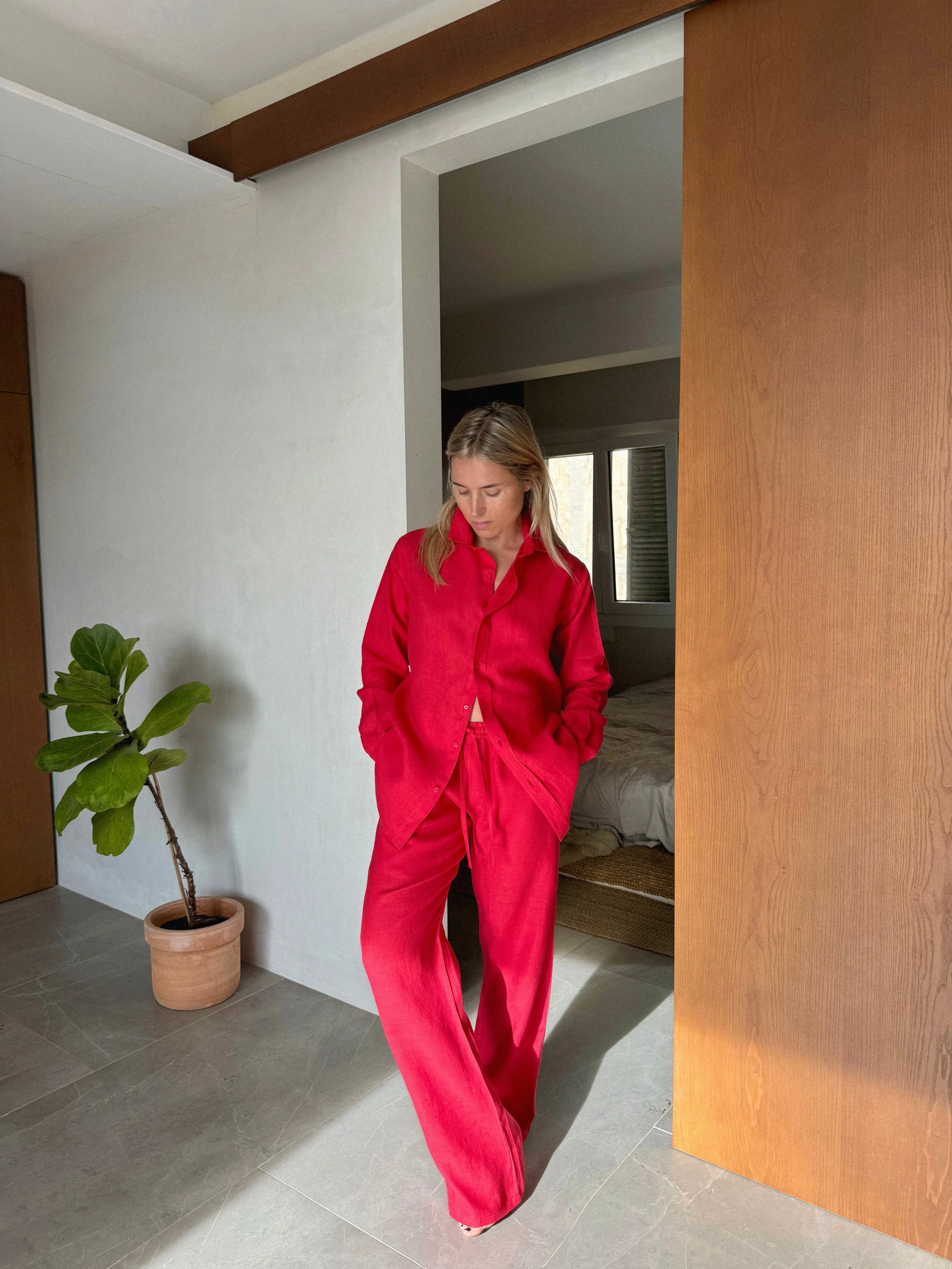BELGIUM Drawstringtrousers red fine Belgium Linen