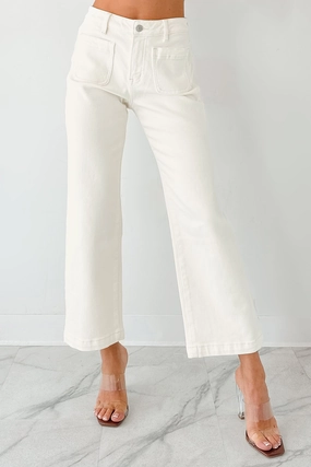 DoubleLayeredKnees Fitted Design Bella Cropped Wide Leg Mica Denim Jeans (White Chocolate)