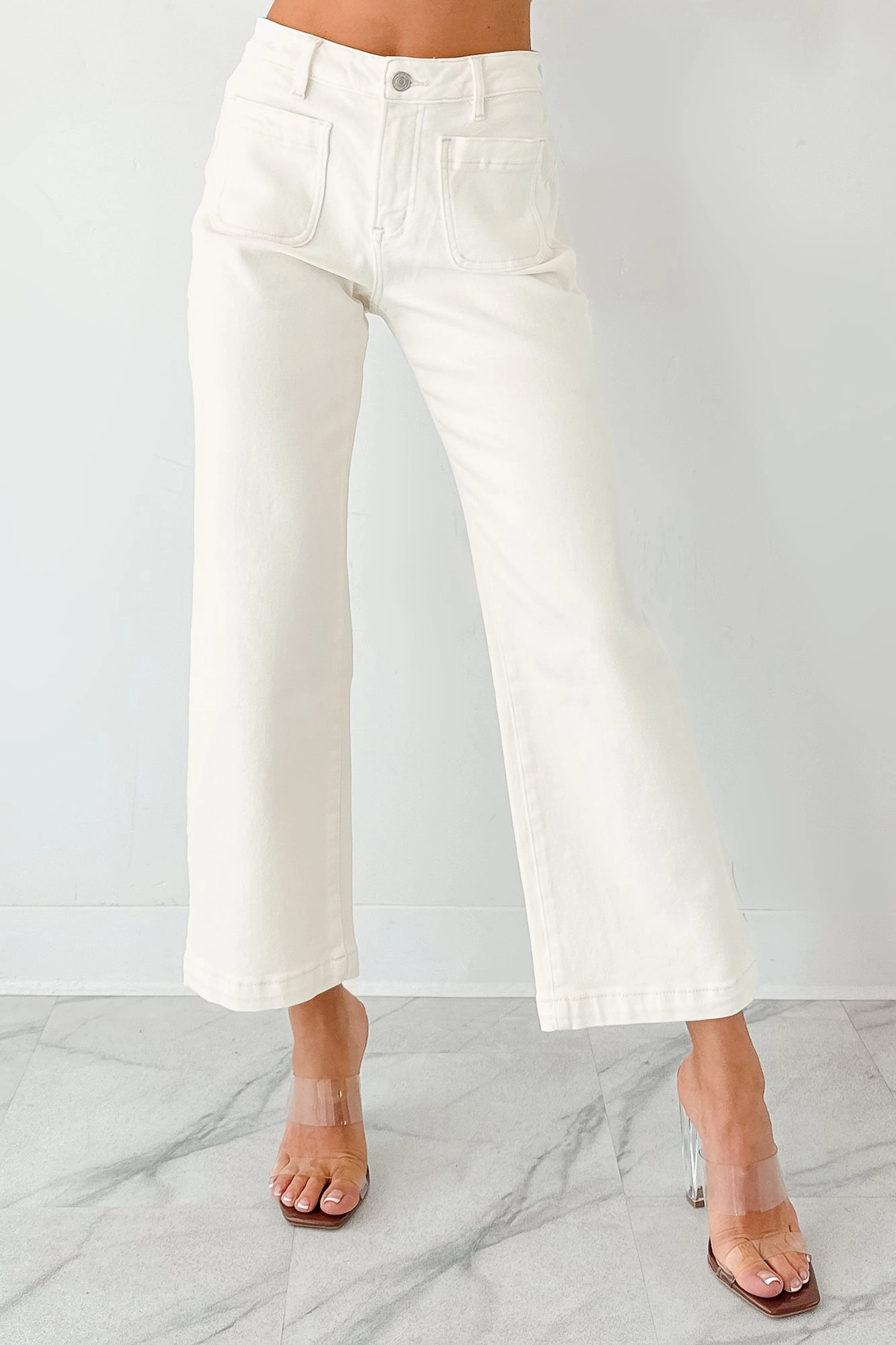 pilling resistant Multi Panel Construction Bella Cropped Wide Leg Mica Denim Jeans (White Chocolate)