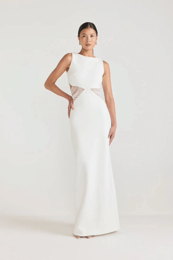Bellina Dress Ivory Ruched-Detail