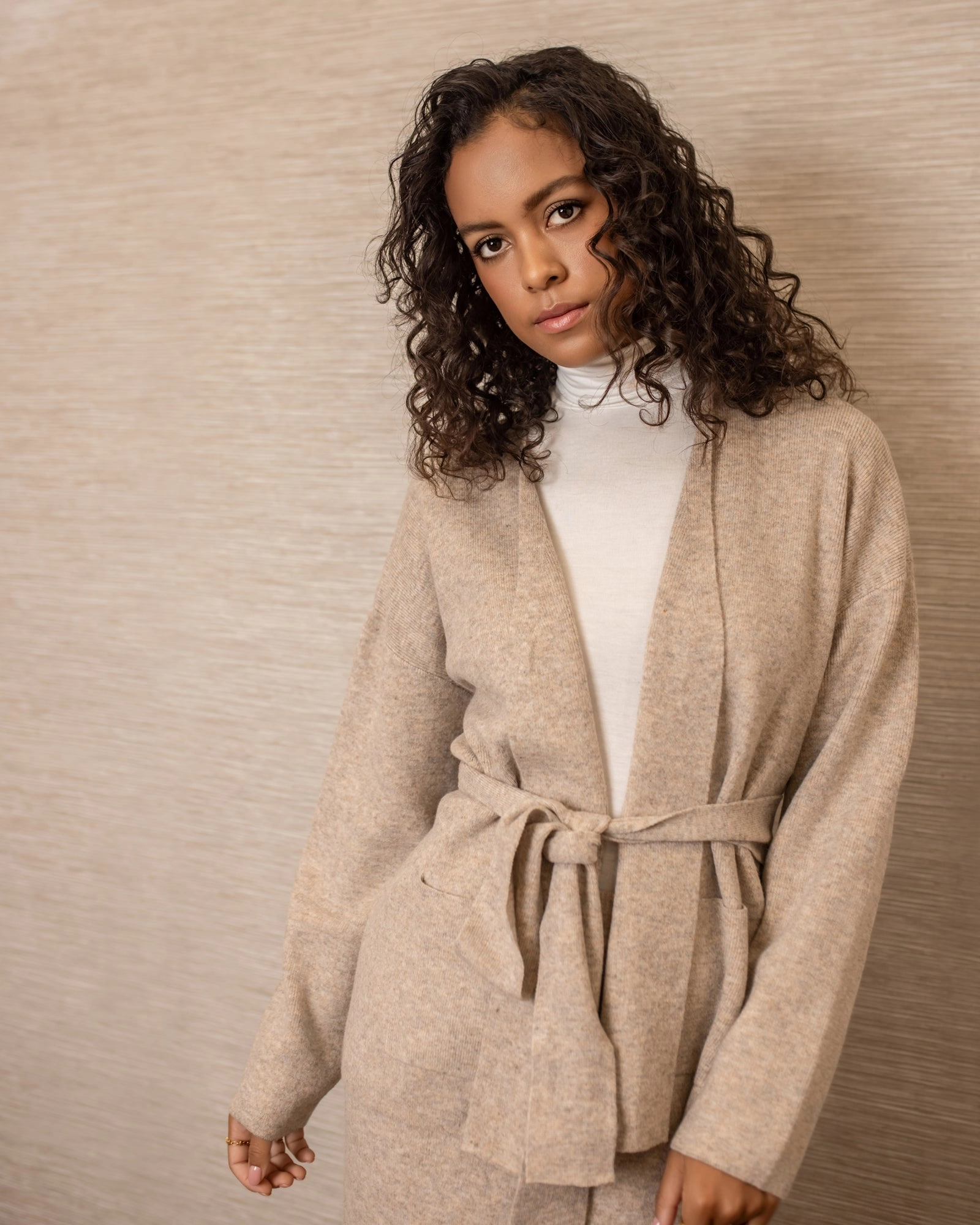 Belted Knit Set | Beige Chilly Day Wear Street Motion