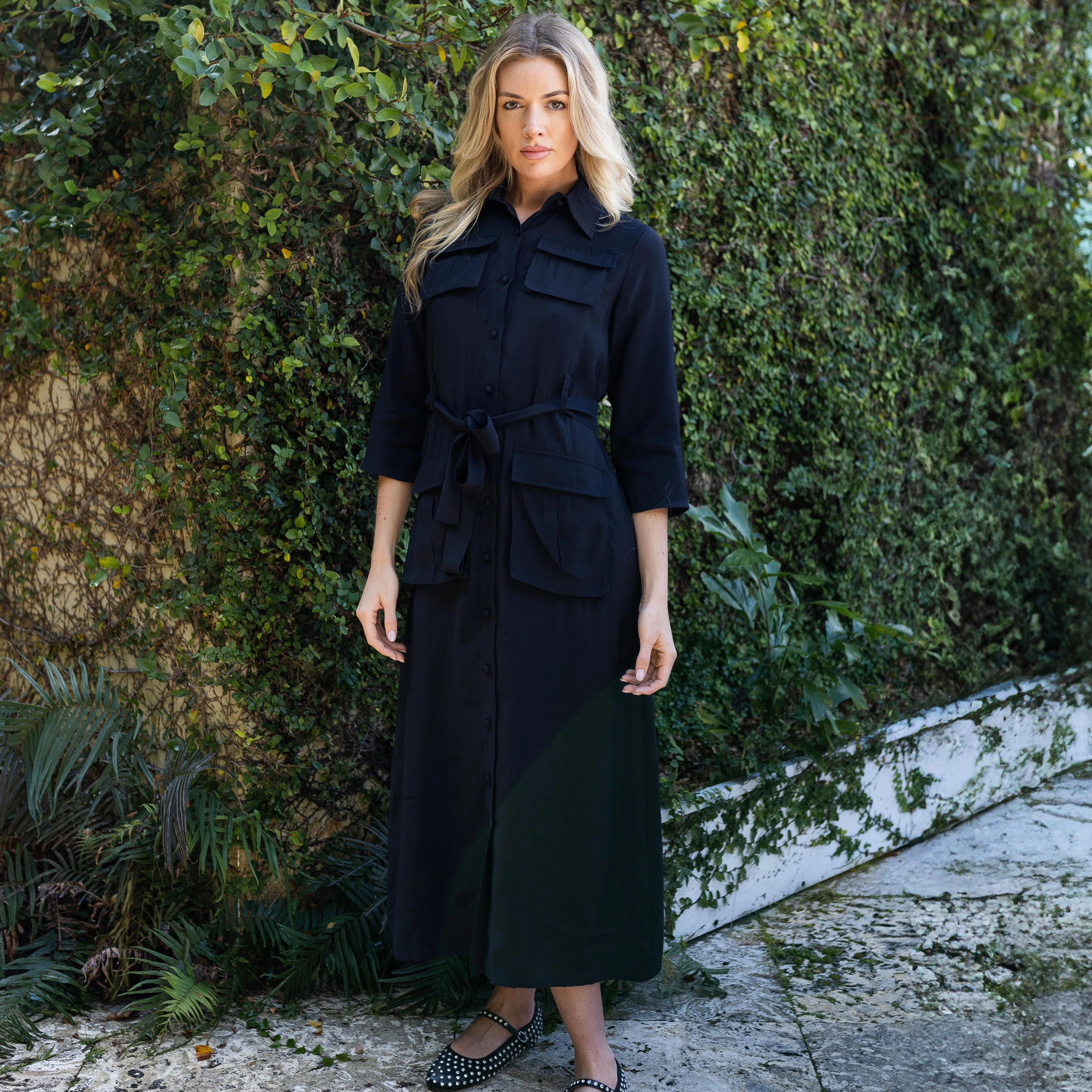 Inner Feel Ceremony Ready Belted Shirtdress | Black [Final Sale]