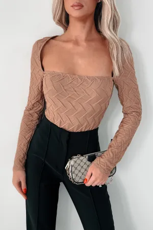 Soft Blended Fabric Non Restrictive Fit Better Be Nice Textured Long Sleeve Bodysuit (Khaki)