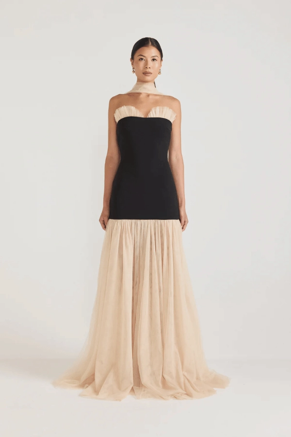 City Layers Long Lines Beverly Gown Black/Champagne Beige