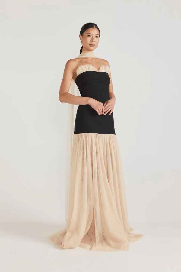 Beverly Gown Black/Champagne Beige vacation look Contemporary Look