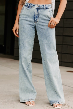 Soft Texture Beverly High Rise Judy Blue Wide Leg Jeans (Light)
