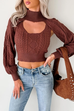 Beyond Limits Cut-Out Cable Knit Sweater Set (Brown) Butter Soft Handfeel
