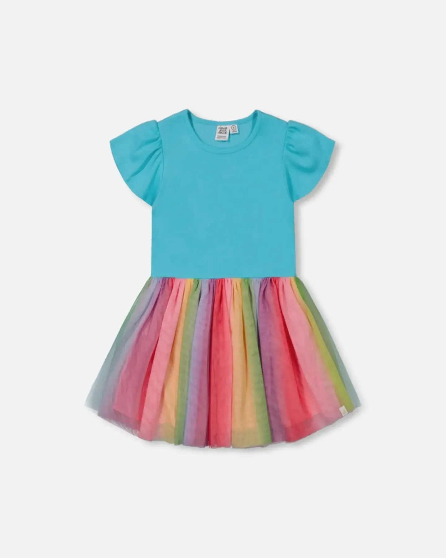 Bi-Material Dress With Printed Mesh Skirt Multicolored