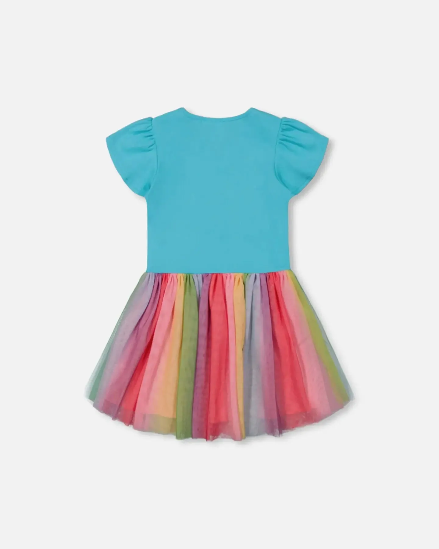 Bi-Material Dress With Printed Mesh Skirt Multicolored