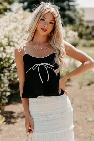 The Air I Breathe Linen Shoulder Tie Tank Top (Black) MeshPanelIntegration