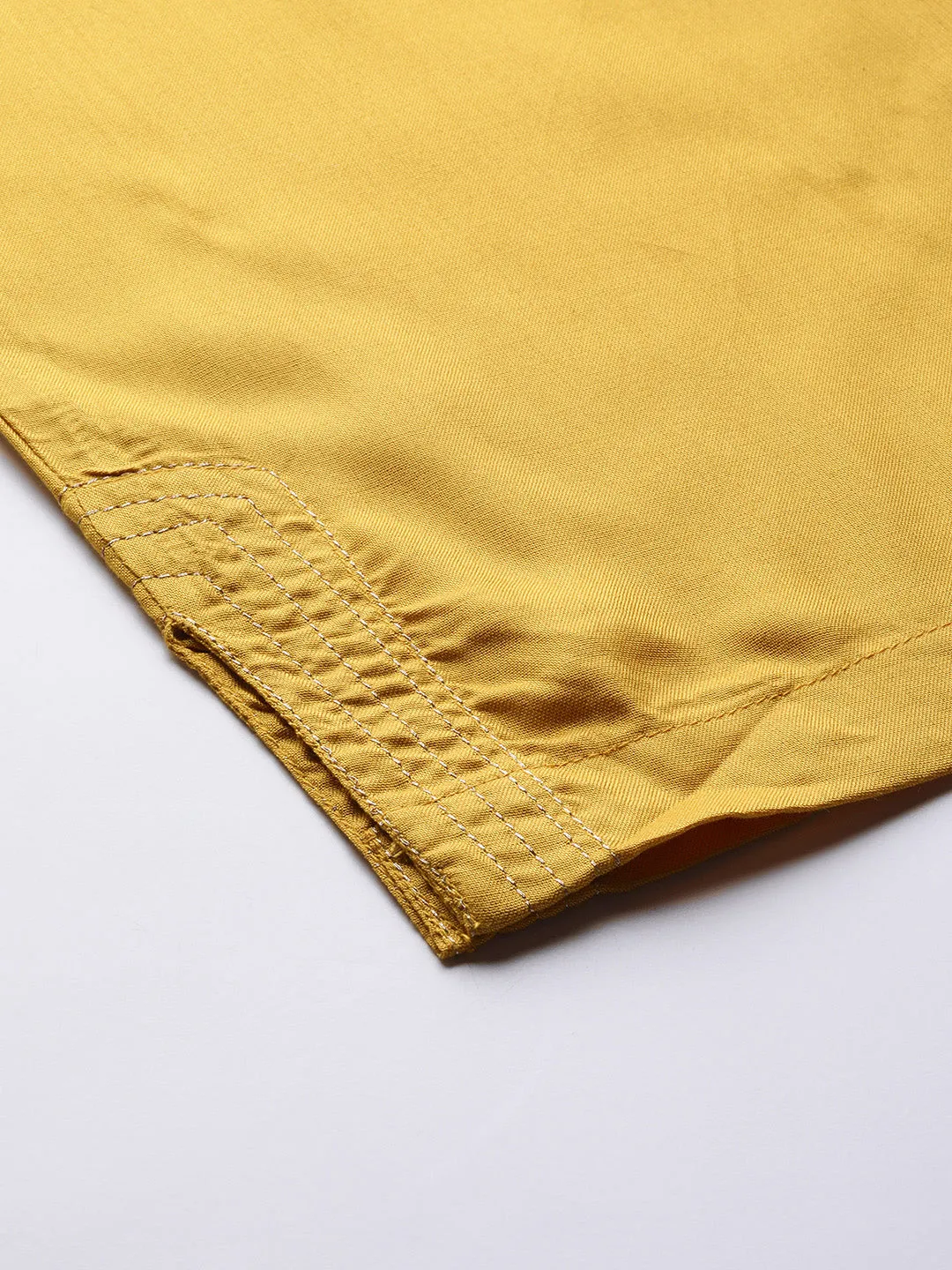 Biba Women Mustard & Golden Striped Kurta with Trousers