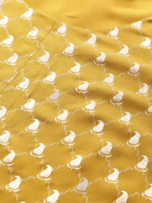 Biba Women Mustard & Golden Striped Kurta with Trousers