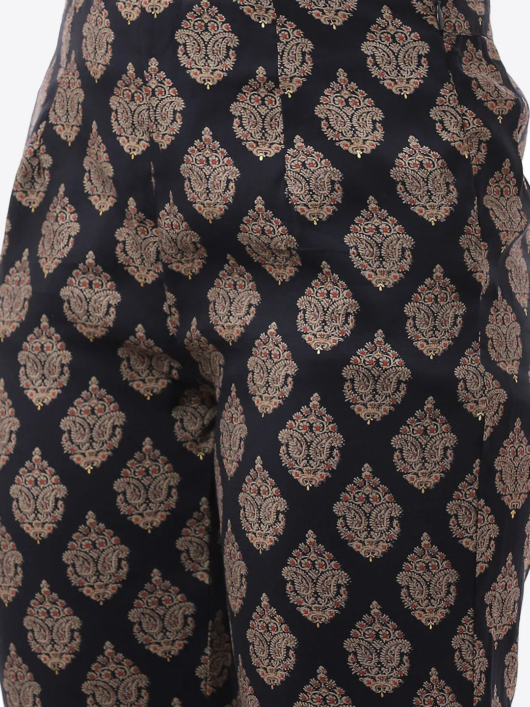 Biba Women Navy Blue Striped Panelled Kurti with Trousers
