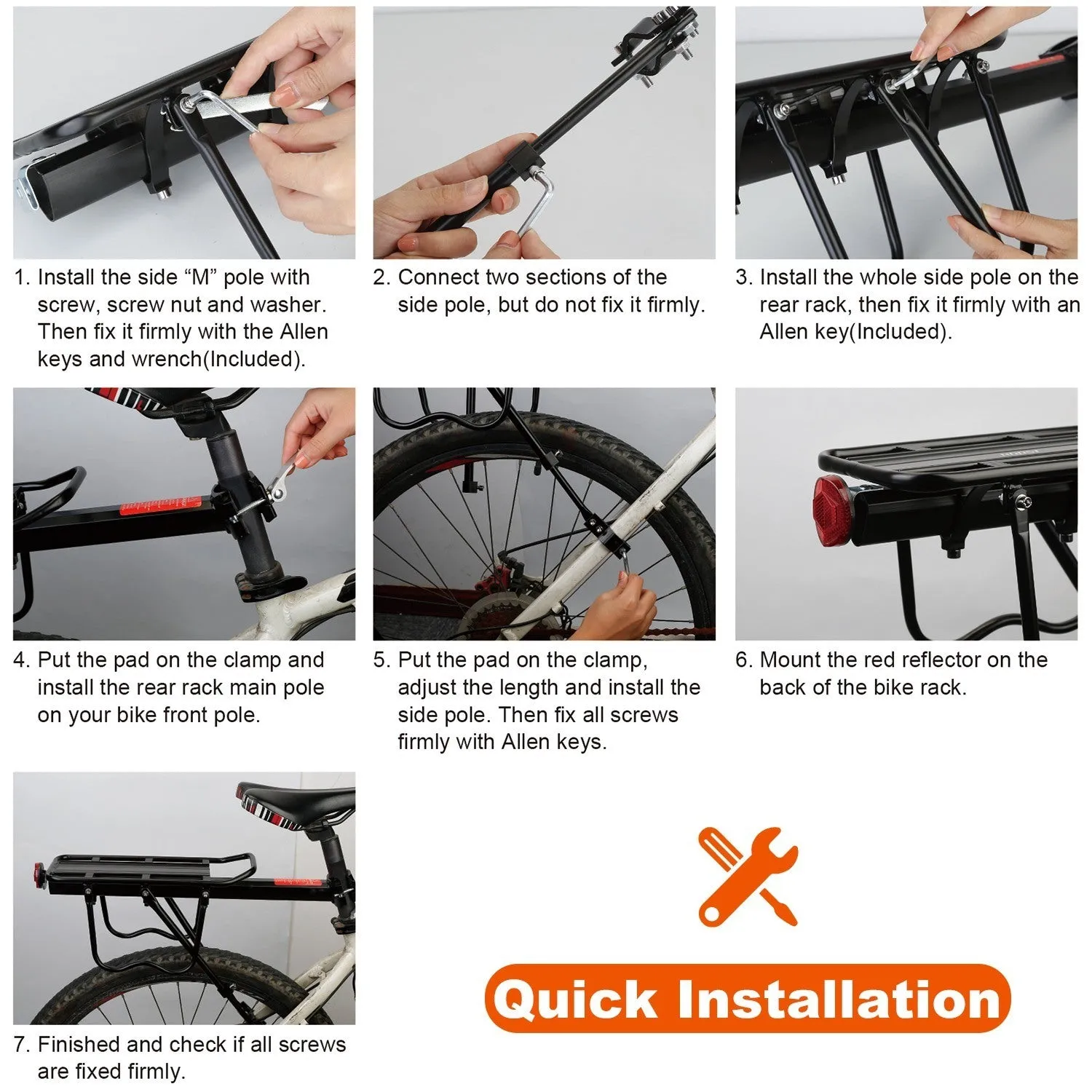 Bike Cargo Rack Adjustable Bicycle Rear Rack Cycling Luggage Carrier with Elastic Cord Red Reflector 55LBS Load Capacity