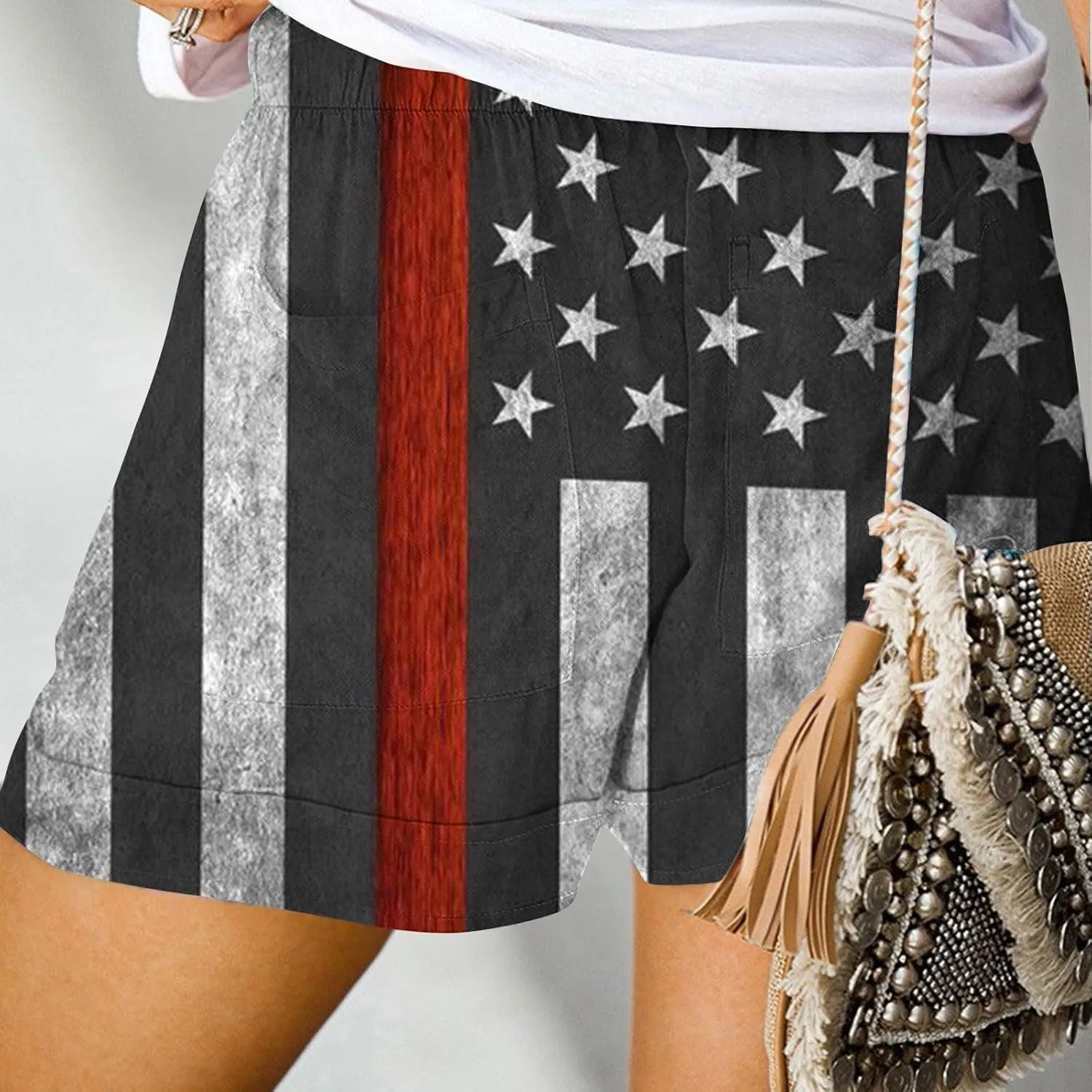 Biker Shorts Cotton Casual Striped Shorts Pocket Pants Biker Shorts White Shorts for Woman White Jean Shorts