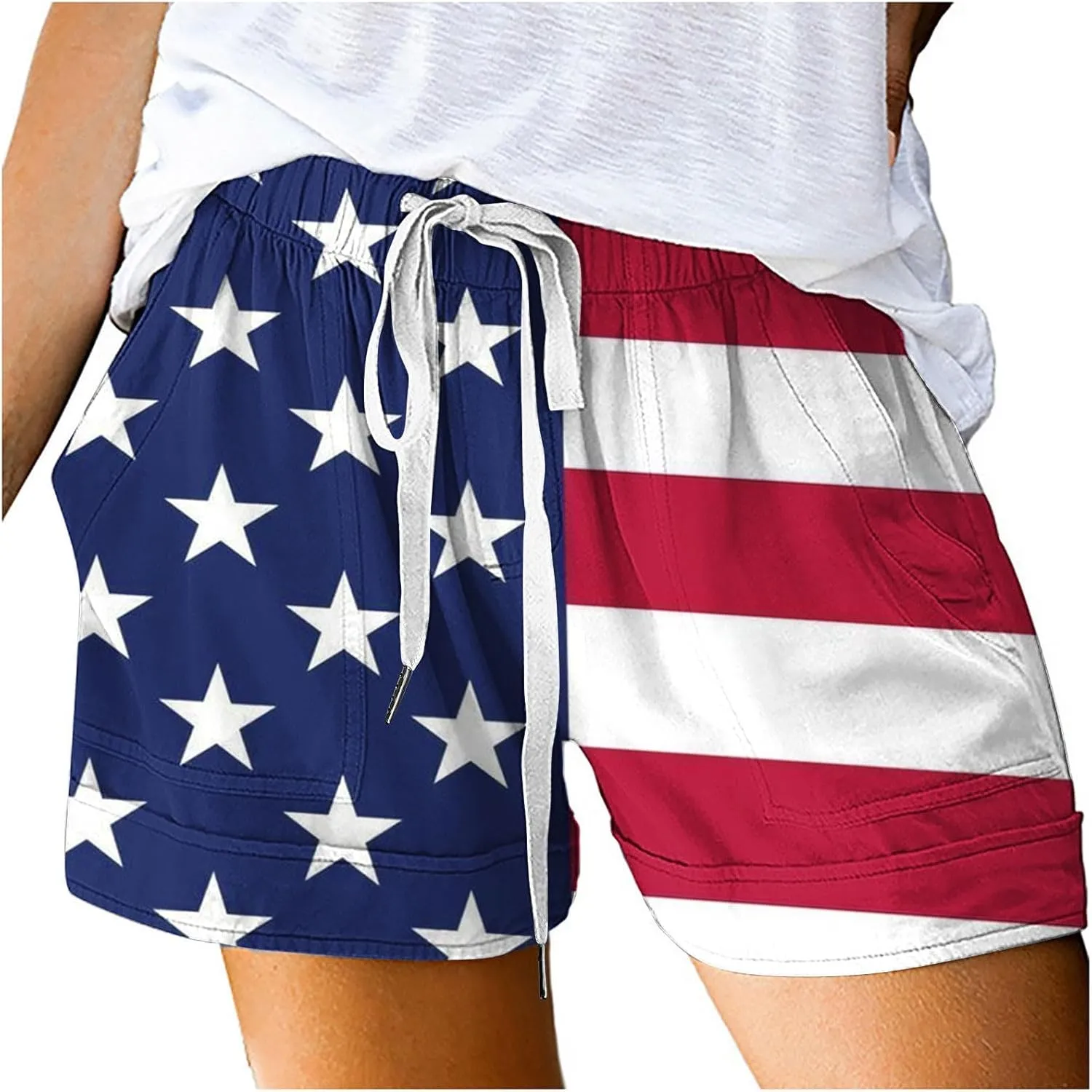 Biker Shorts Cotton Casual Striped Shorts Pocket Pants Biker Shorts White Shorts for Woman White Jean Shorts