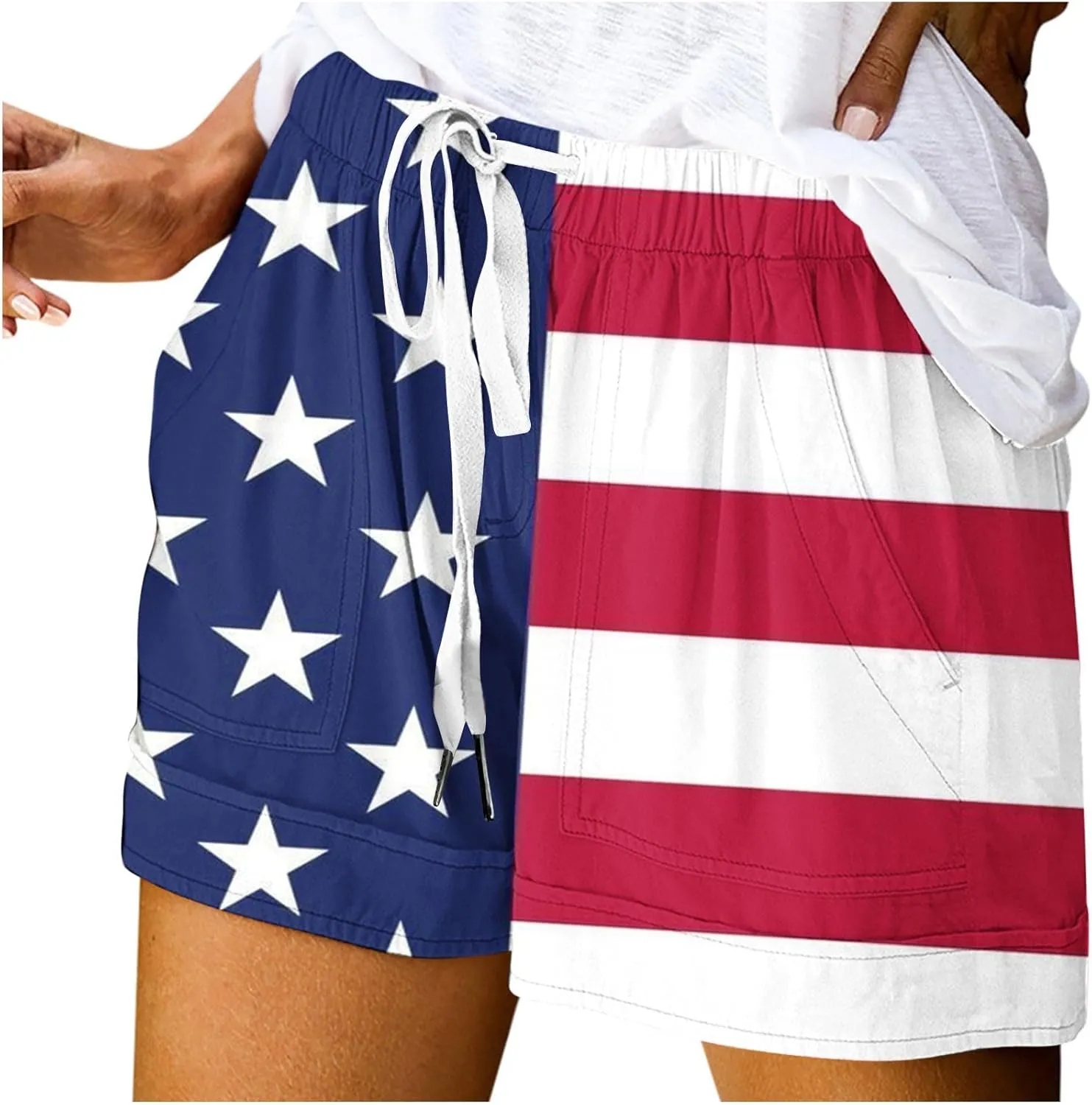 Biker Shorts Cotton Casual Striped Shorts Pocket Pants Biker Shorts White Shorts for Woman White Jean Shorts