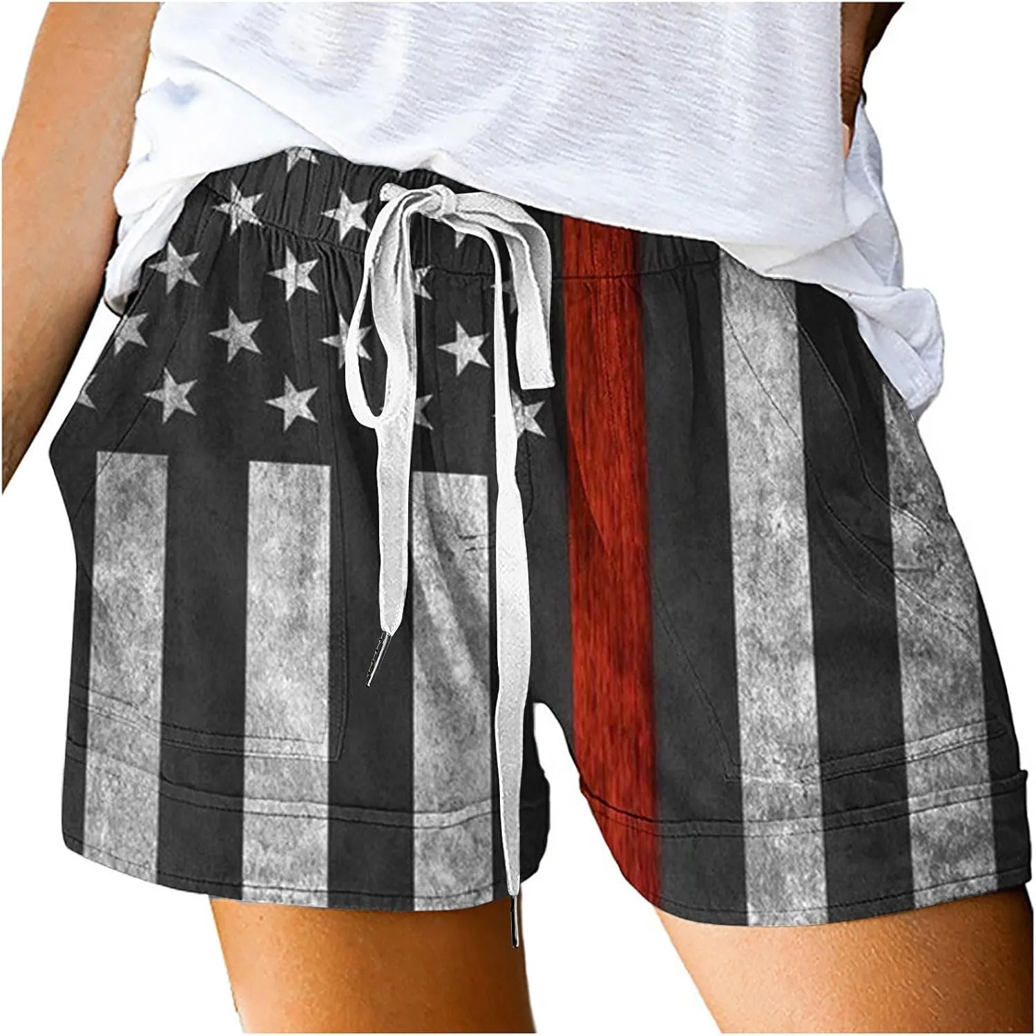 Biker Shorts Cotton Casual Striped Shorts Pocket Pants Biker Shorts White Shorts for Woman White Jean Shorts