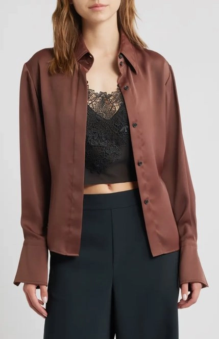 ReflectiveTrim Venus Popover Blouse Umber