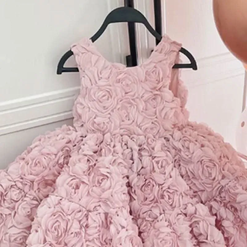 Birthday dress high waist daughter birthday wedding dress flower girl princess dress