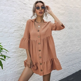 COTTON LAPEL LOOSE DRESS_CWDSD3934 Relax Form