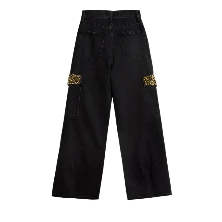 Black Crystal Colored Denim Jeans