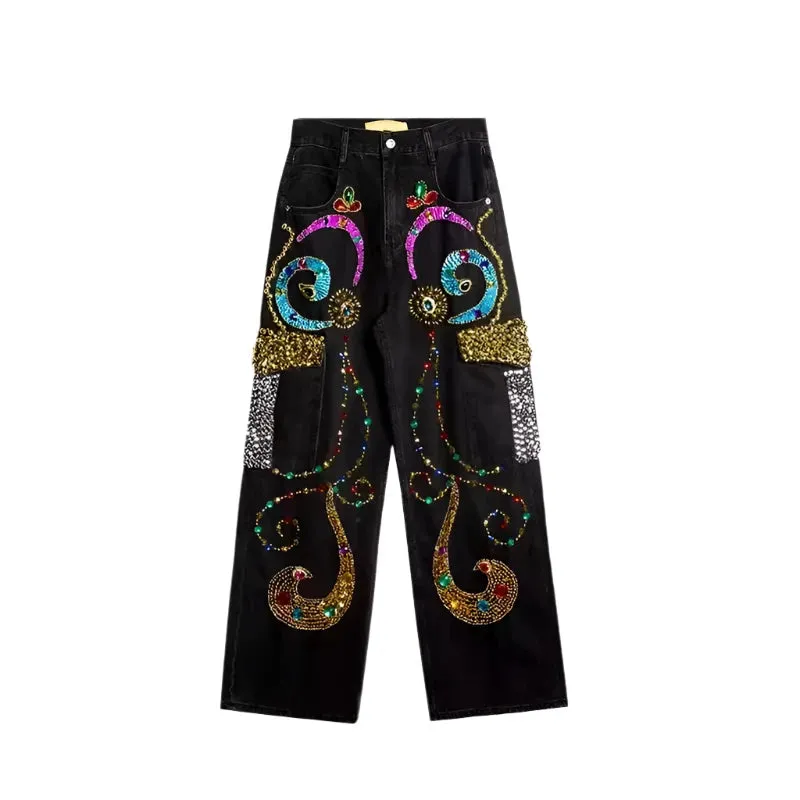 Black Crystal Colored Denim Jeans