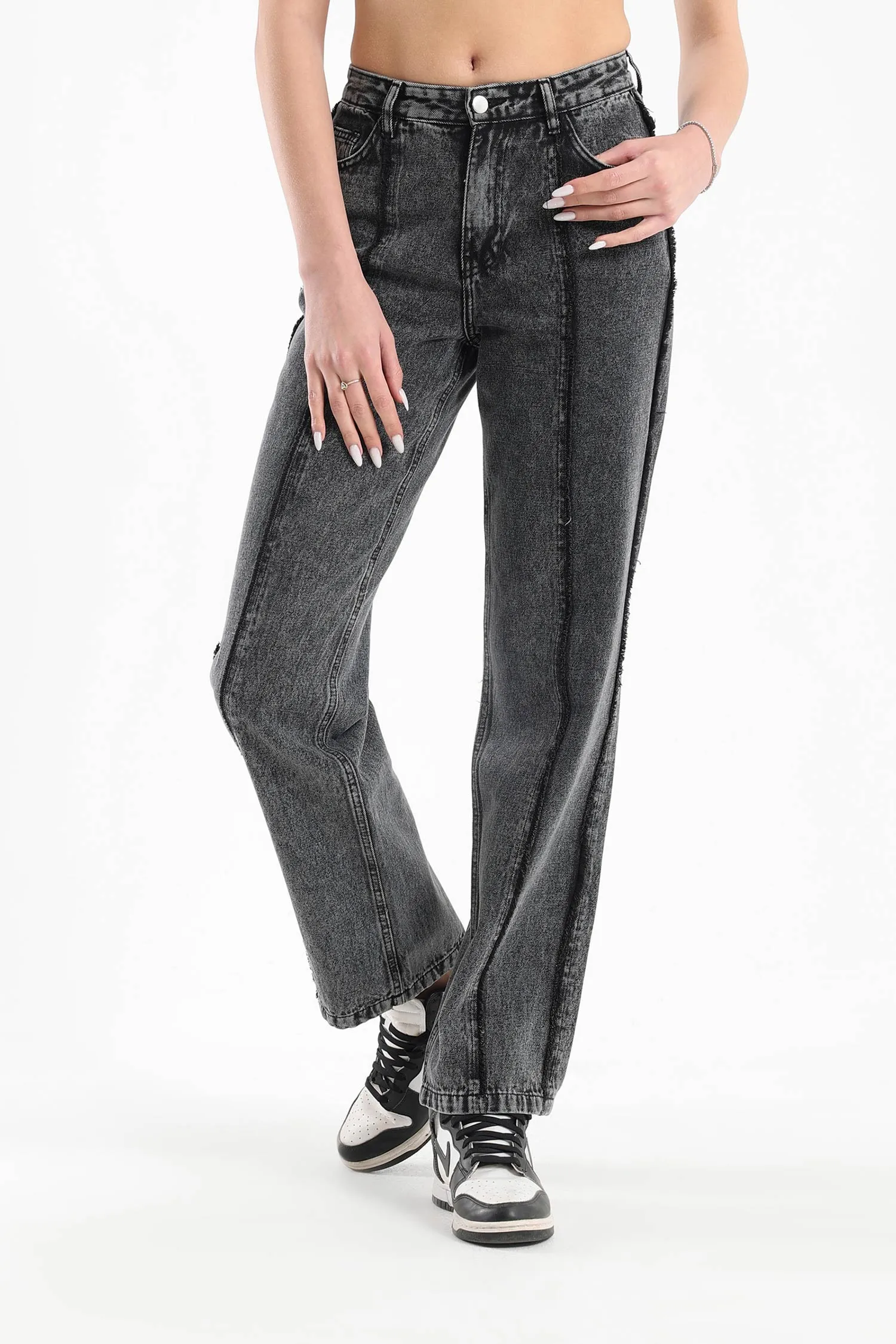 Black Distressed Lines Straight Leg Jeans - Fit Freak