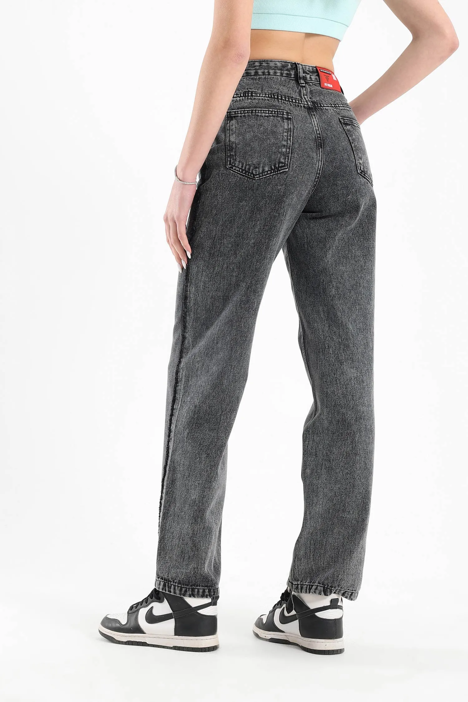 Black Distressed Lines Straight Leg Jeans - Fit Freak