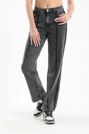 Black Distressed Lines Straight Leg Jeans - Fit Freak