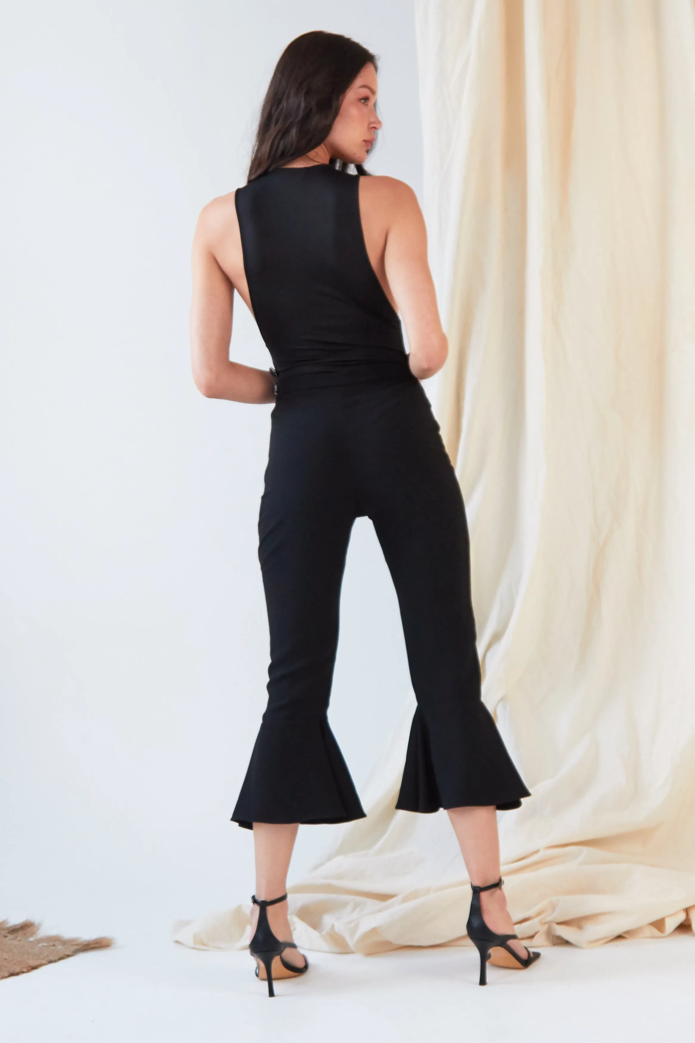 Black Frill Hem Trousers