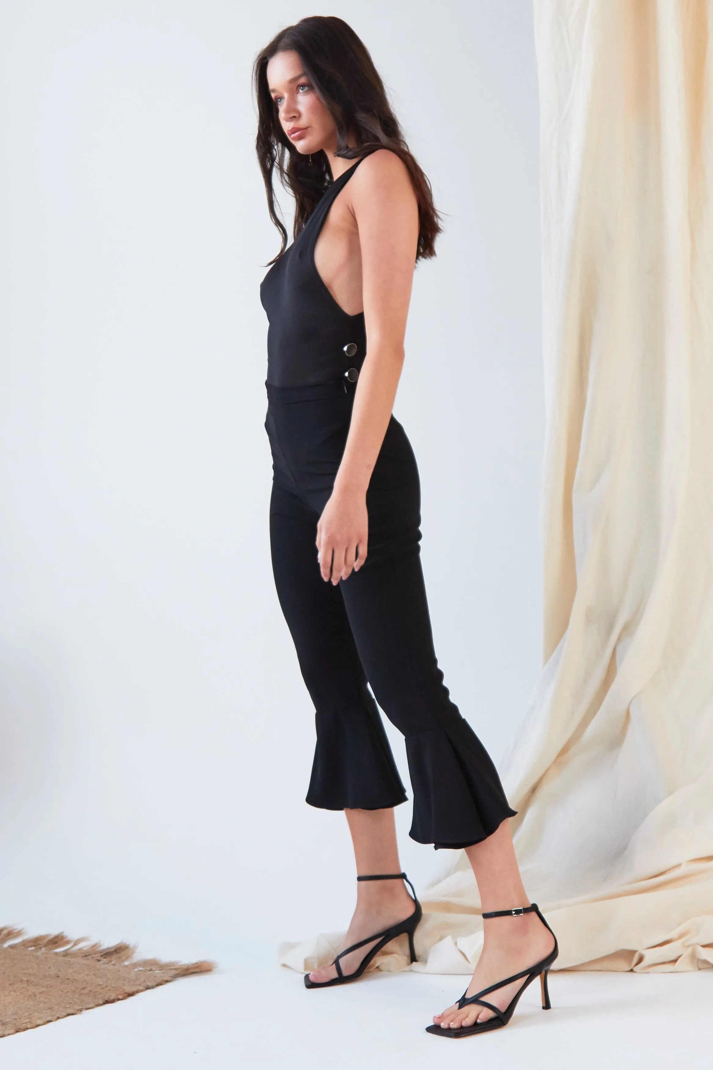 Black Frill Hem Trousers