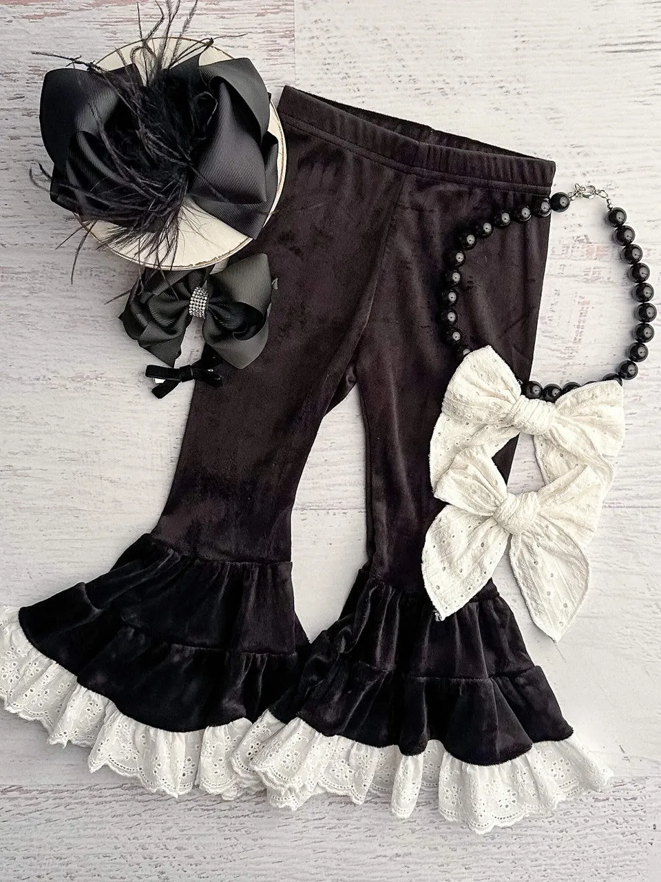 Black Lace Trimmed Velvet Leggings