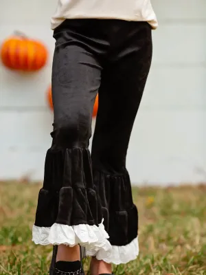 Black Lace Trimmed Velvet Leggings